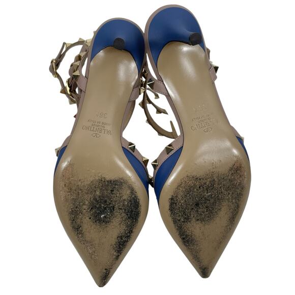 Valentino Garavani Rockstud 65mm Leather Caged Pump Blue Pink Size 36.5 - Picture 9 of 13
